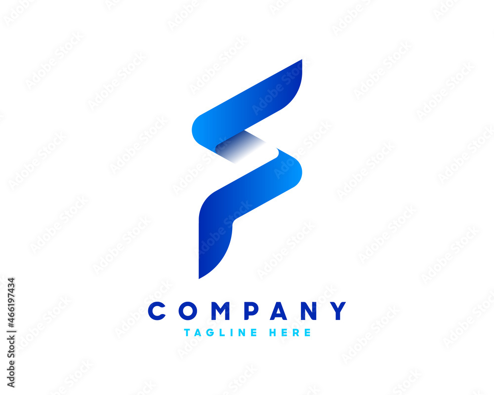 Poster abstract, colorful blue gradient unique and handmade idea logo with the letter f. modern networking 