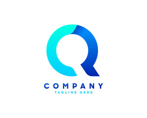 Obraz premium Abstract, colorful blue gradient unique and handmade idea logo with the letters C, R and Q. The letters C and R make up the letter Q. Modern Networking Logo Design Vector.