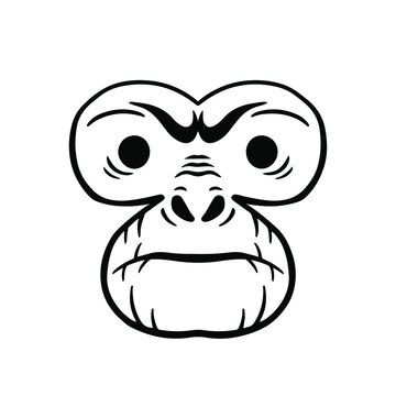 Black Ape Head Logo on White Background. Tattoo Design Stencil Vector Illustration.