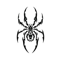 Black Tribal Spider Logo on White Background. Tattoo Design Stencil Vector Illustration.