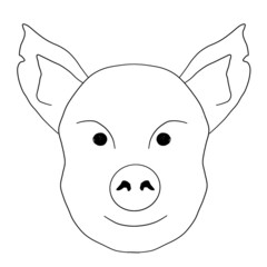Black and white drawing of pig. May be used as coloring page.