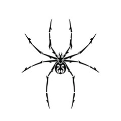 Black Tribal Spider Logo on White Background. Tattoo Design Stencil Vector Illustration.