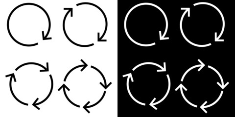 Set of Black and white circle arrows. Circular arrows sign. Vector Icons. Isolated on a white and black background
