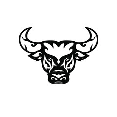 Black Tribal Bull Head Logo on White Background. Tattoo Design Stencil Vector Illustration