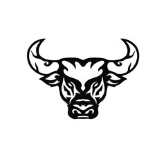 Black Tribal Bull Head Logo on White Background. Tattoo Design Stencil Vector Illustration