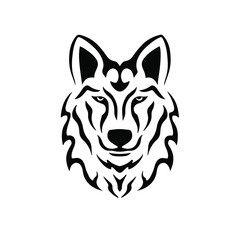 Black Tribal Wolf Head Logo on White Background. Tattoo Design Stencil Vector Illustration