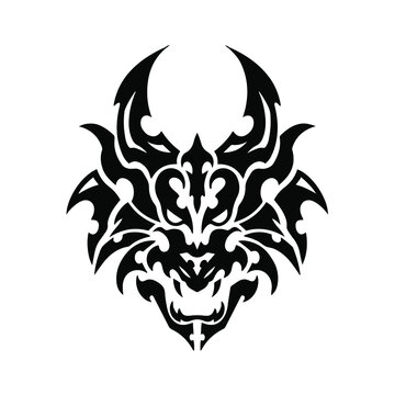Black Tribal Dragon Head Logo on White Background. Tattoo Design Stencil Vector Illustration