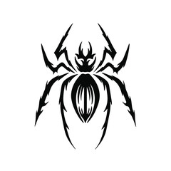 Black Tribal Spider Logo on White Background. Tattoo Design Stencil Vector Illustration.