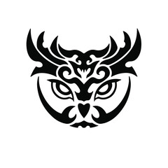 Black Tribal Owl Logo on White Background. Tattoo Design Stencil Vector Illustration