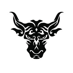 Black Tribal Bull Head Logo on White Background. Tattoo Design Stencil Vector Illustration