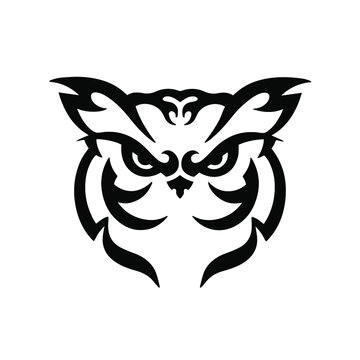 Black Tribal Owl Logo on White Background. Tattoo Design Stencil Vector Illustration