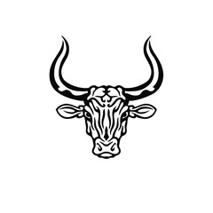 Black Tribal Bull Head Logo on White Background. Tattoo Design Stencil Vector Illustration