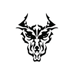 Black Tribal Dragon Head Logo on White Background. Tattoo Design Stencil Vector Illustration