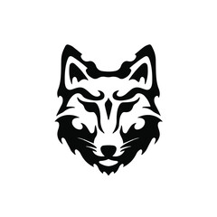 Black Tribal Fox Head Logo on White Background. Tattoo Design Stencil Vector Illustration