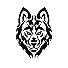 Black Tribal Wolf Head Logo on White Background. Tattoo Design Stencil Vector Illustration