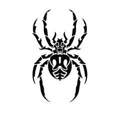 Black Tribal Spider Logo on White Background. Tattoo Design Stencil Vector Illustration.