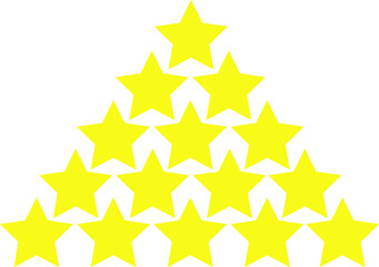 Stack of fifteen stars forming a triangle. Yellow star vector icon. Star sign. Illustration on white background
