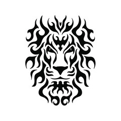 Black Tribal Lion Head Logo on White Background. Tattoo Design Stencil Vector Illustration