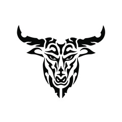 Black Tribal Bull Head Logo on White Background. Tattoo Design Stencil Vector Illustration