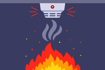 smoke detector against indoor fire. building smoke alarm. flat vector illustration