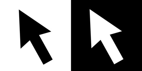 Black and white arrow cursor icon.Pointer icon flat. Isolated on a white and black background