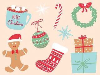 Christmas collection of decorative winter elements.