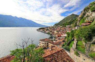 Limone sul Garda at the western bank of Lake Garda. Lombardy, northern Italy, Europe.