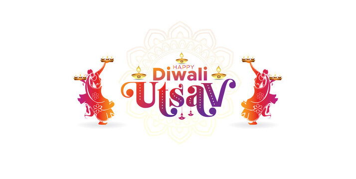 illustration of Diwali Utsav festival celebration vintage background with women and typography design for web social digital media banner poster