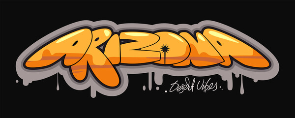 Arizona graffiti style hand drawn lettering. Decorative vector text .