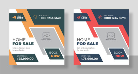 Set of Real estate social media post template design. Editable modern banner design with abstract flow shape and place for the photo. Usable for social media, website, sign, and banner.