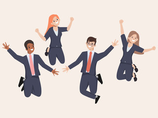 Teamwork of business people successful character. Happy people Cheerful and jumping.