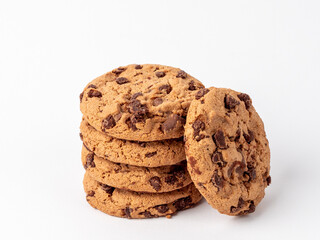 Chocolate chip cookies on a white background.
