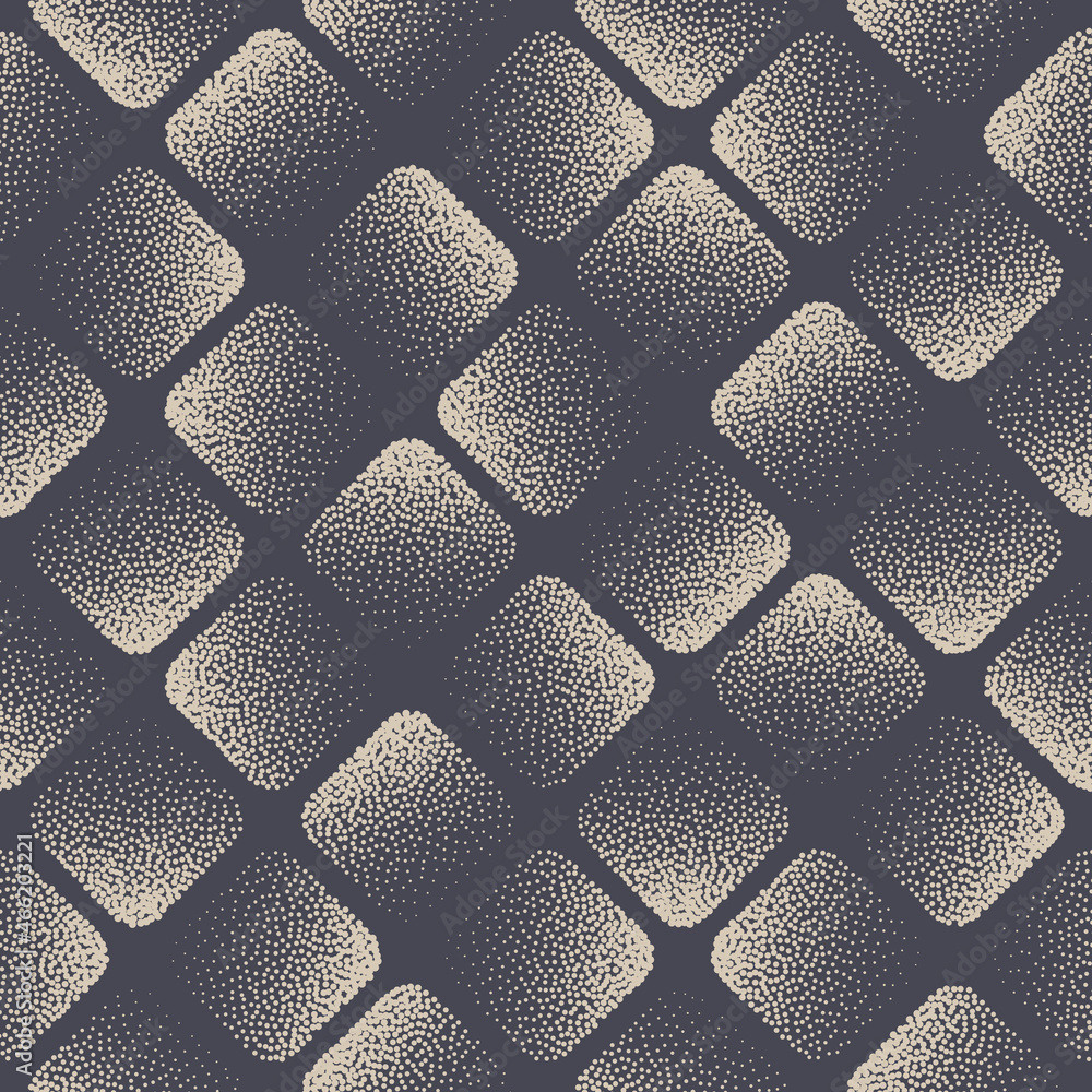 Poster rounded square tile stippled seamless pattern geometric vector abstract background. hand drawn tilea