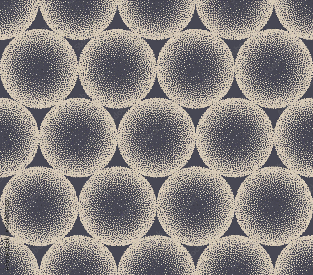 Poster 3d orb stippled regular seamless pattern geometric vector abstract background. hand drawn sphere til