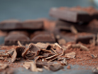 Fototapeta na wymiar Dark chocolate on a dark background.