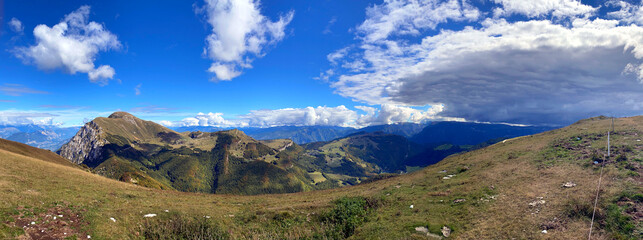 Panorama of Mount Baldo viewed from the west. Italian Alps. Europe. 