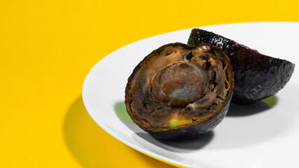 Contaminated Food Concept. All about tropical fruits. Import of contaminated exotic fruits.Yellow Background Copy Space.