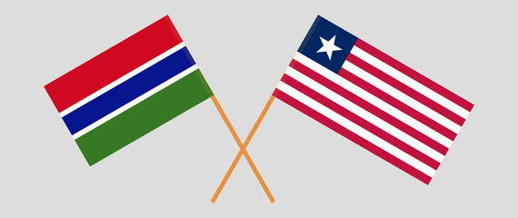 Crossed flags of the Gambia and Liberia. Official colors. Correct proportion