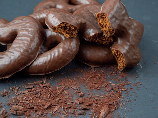 Gingerbread, cookies covered with milk chocolate