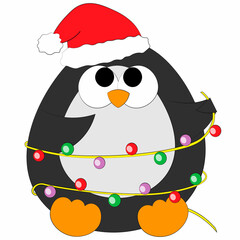 Cute cartoon Penguin wiht garland. Draw illustration in color