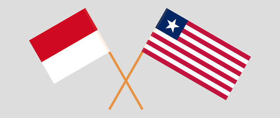 Crossed flags of Monaco and Liberia. Official colors. Correct proportion