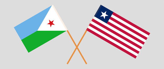 Fototapeta premium Crossed flags of Djibouti and Liberia. Official colors. Correct proportion