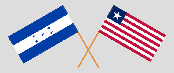 Crossed flags of Honduras and Liberia. Official colors. Correct proportion