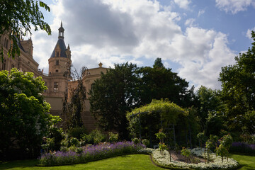 Schwerin, Germany - July 20, 2021 - A walk through the Palace Garden in the sunny summer afternoon