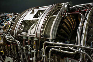 Fototapeta premium Aircraft engine. Hull, chassis, engines and propellers of an old plane. large, cargo, military aircraft with a large payload