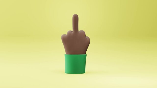 Cartoon style hand with middle finger gesture. Fuck you sign. 3d render. Aggressive gesture for insulting or showing protest 