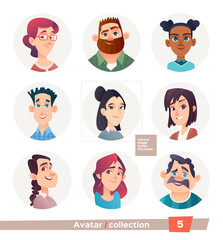 Collection of avatars, people. A set of user faces for a web forum or account. Icons of men and women.
