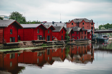 Old wooden red barns in Porvoo, Finland.