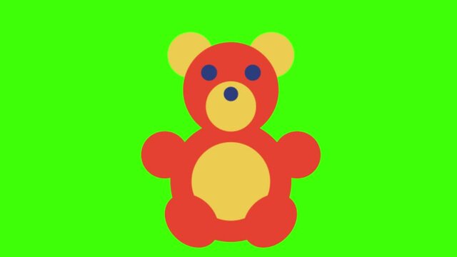 A 2D animated illustration of a teddy bear on a green screen
