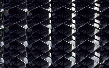 Imagen abstracta de fondo de bloques y rectángulos. Superficie de la pared de cuadrados negros y brillantes.